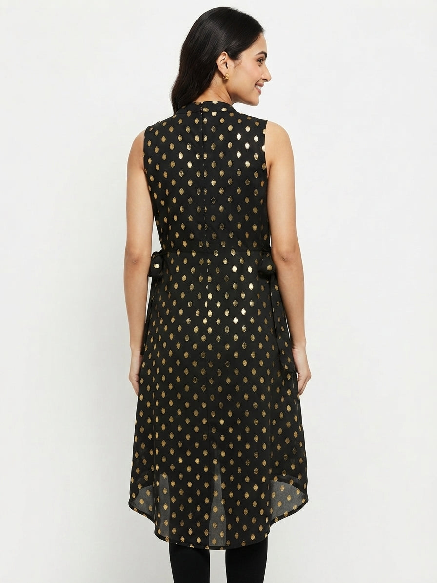 Women's Black Gold Polka Dot Sleeveless High-Low Top