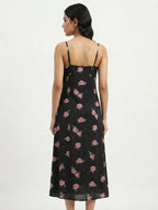 Black Floral Printed A-line Midi Dress