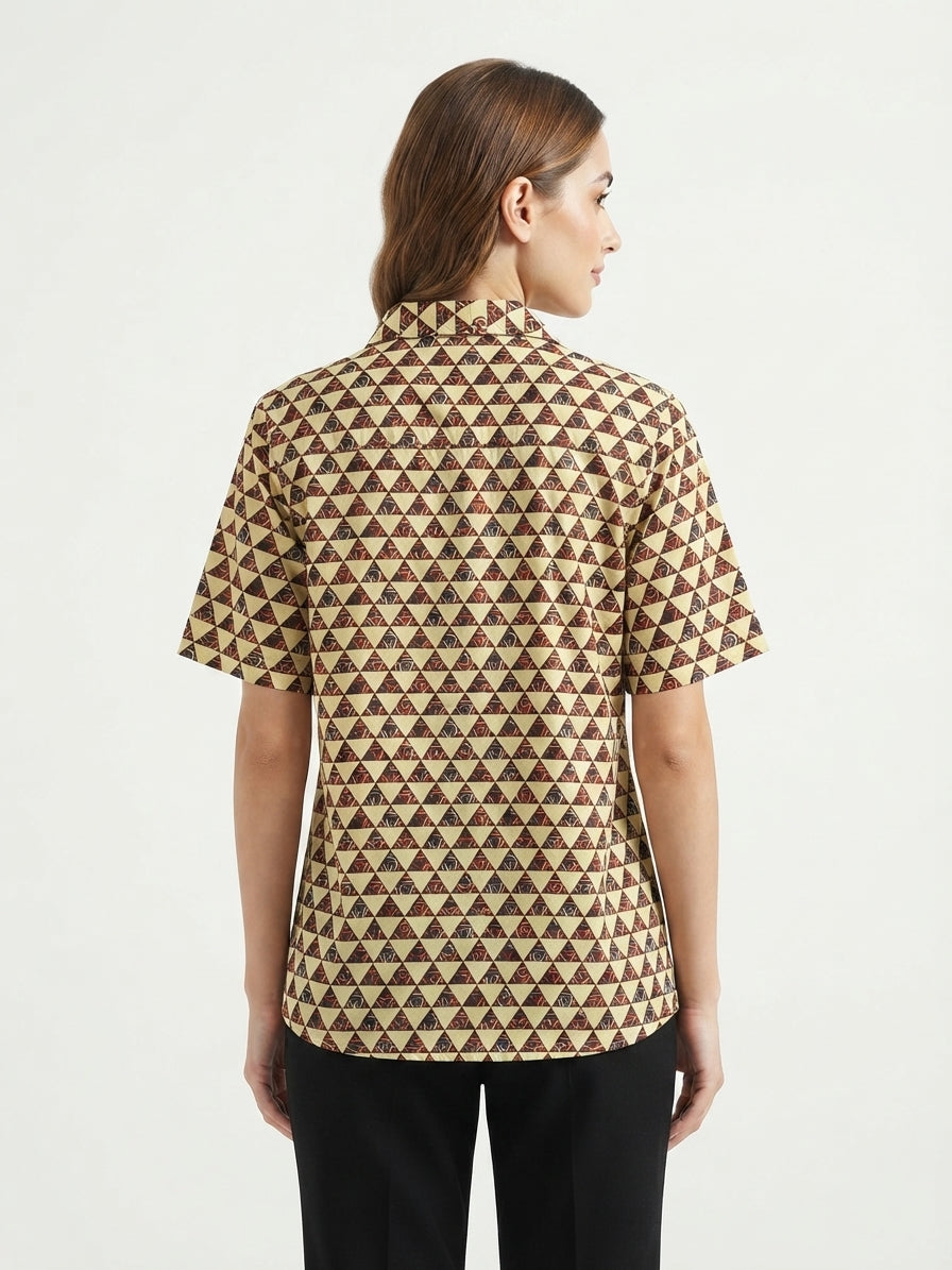 Cream Geometric Print Casual Shirt