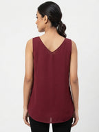 Women's Burgundy V-Neck Sleeveless Relaxed Fit Top