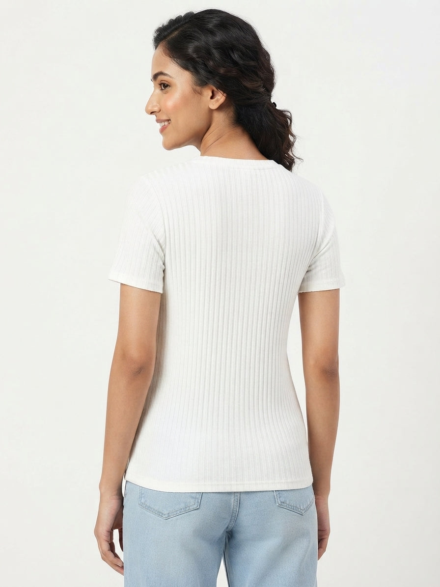 Multi-Color Striped Ribbed Knit T-Shirt