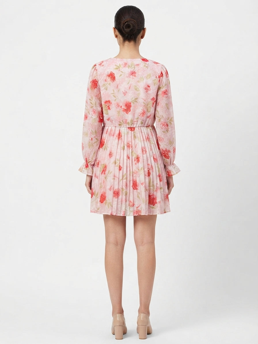 Women's Pink Floral Printed Casual Dress