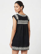 Black Ethnic Print Embroidered Relaxed Fit Dress