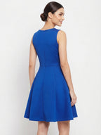 Solid Blue Sleeveless Flared Dress