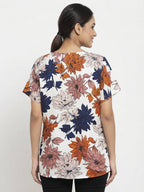 Women's Multi Floral Print V-Neck Short Sleeve Top