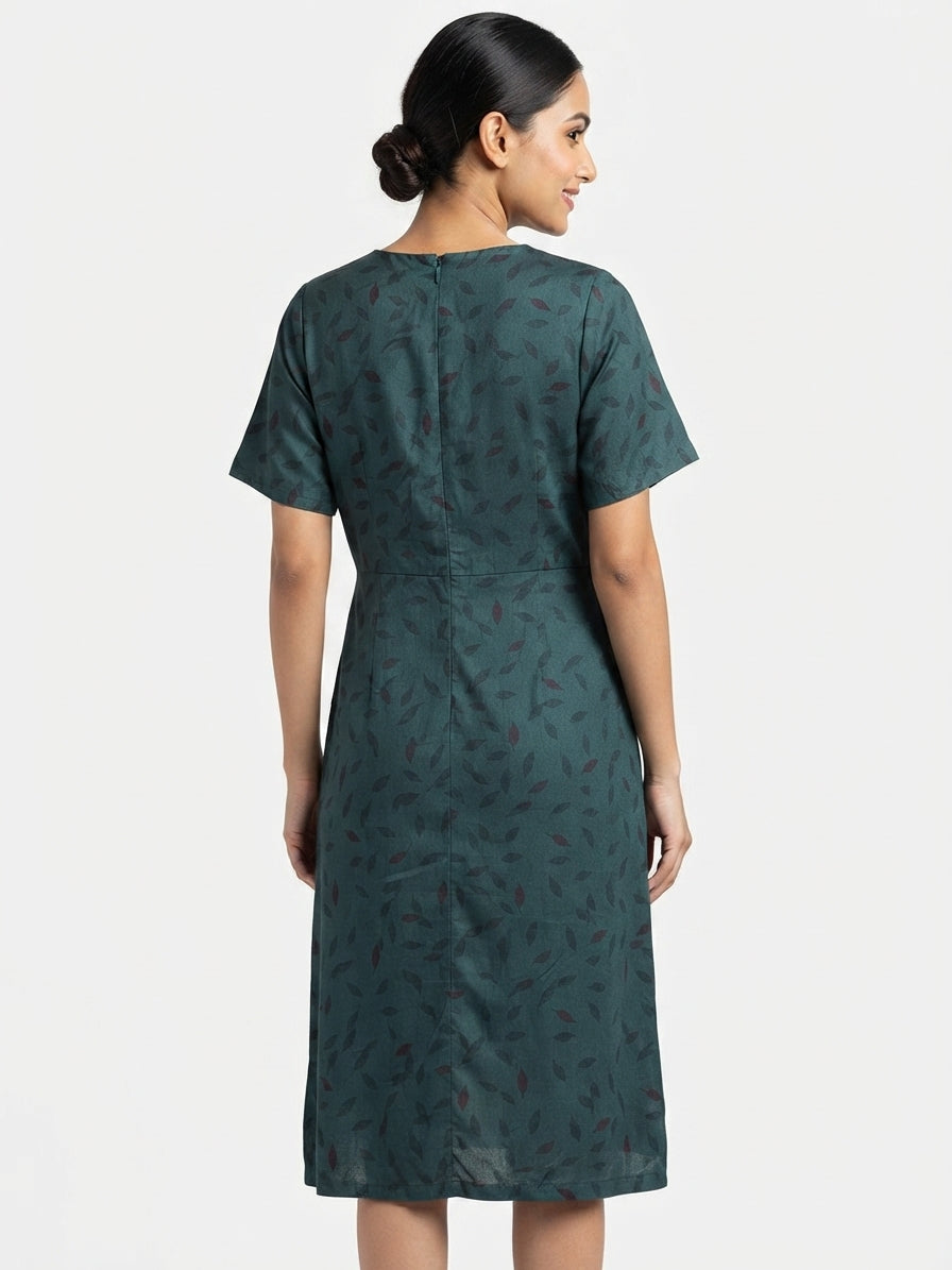 Dark Green Printed Casual Dress