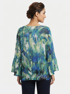 Women's Multi-Color Abstract Print Knit Long Sleeve Top