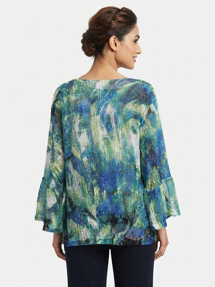 Women's Multi-Color Abstract Print Knit Long Sleeve Top