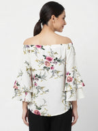 Women's White Floral Print Off-Shoulder Top