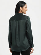 Dark Green Solid Polyester Casual Shirt