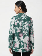 Women's Dark Green Floral Printed Casual Shirt