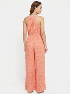 Peach Printed Halter Neck Jumpsuit