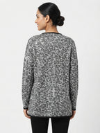 Women's Grey Abstract Print Relaxed Fit Cardigan