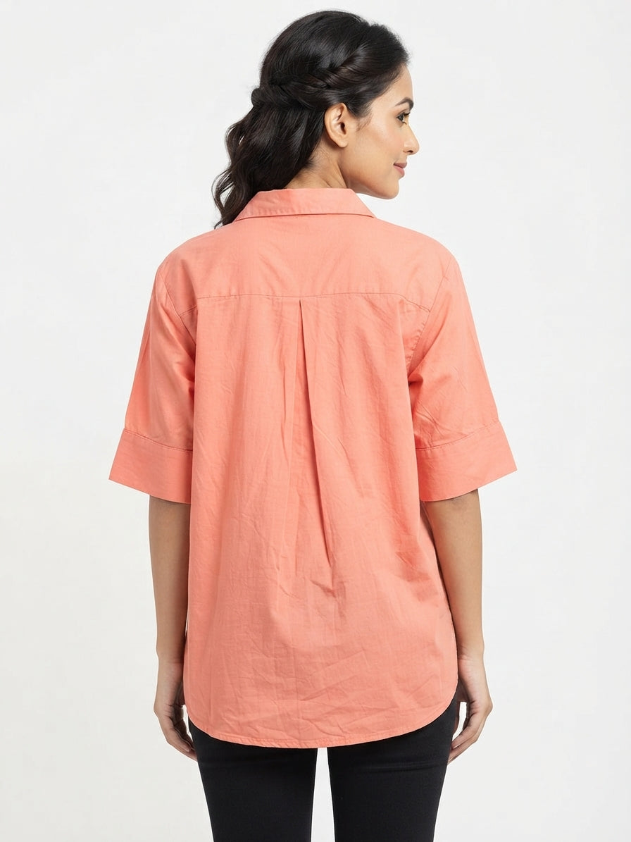 Peach Solid Relaxed Fit Tunic Top