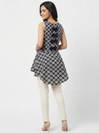Women's Navy Printed Sleeveless Flared Top