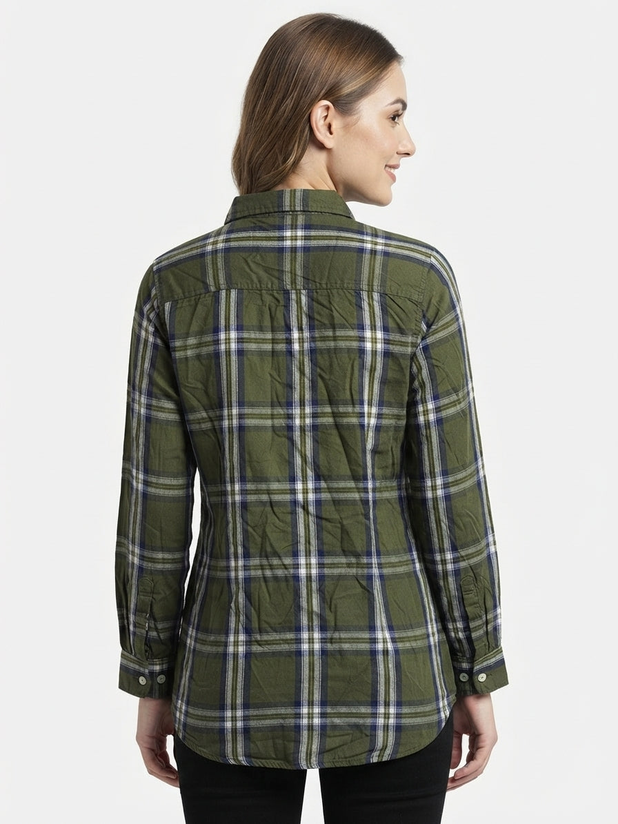 Olive Plaid Regular Fit Casual Shirt