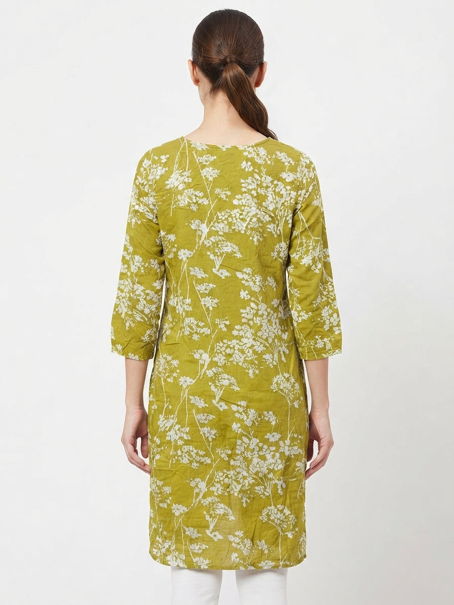 Women's Olive Green Ethnic Embroidered Kurti
