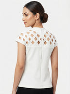 White Cut-Out Mock Neck Sleeveless Top