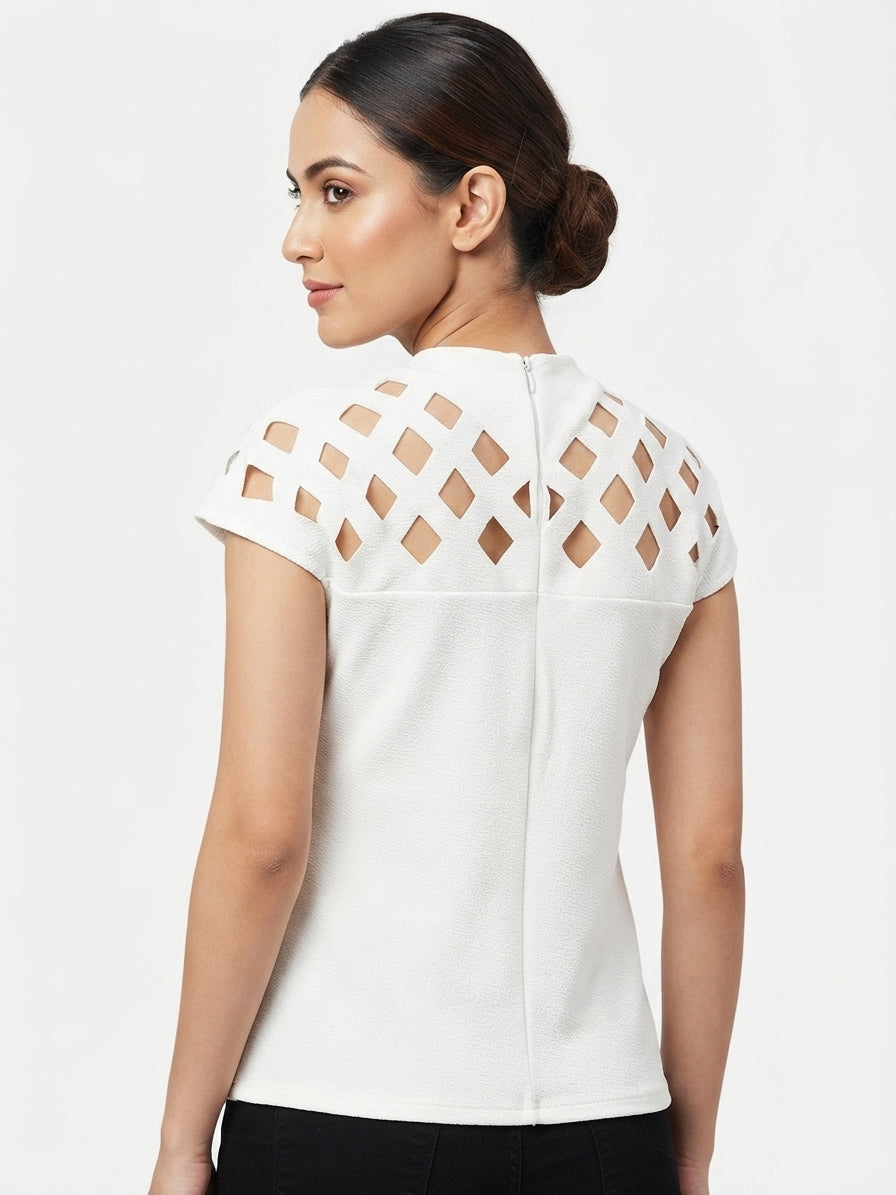 White Cut-Out Mock Neck Sleeveless Top