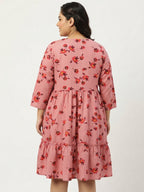 Pink Floral Printed Tiered Relaxed Fit Dress