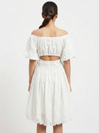 White Solid Off-Shoulder Casual Dress
