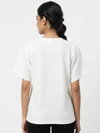 White Textured Knit Regular Fit Top