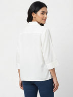 Women's White Relaxed Fit Collared Top