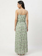 Mint Green Floral Print Spaghetti Strap Maxi Dress
