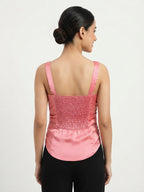 Pink Ruched Strapless Top