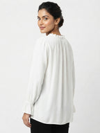White Relaxed Fit Ruffled Blouse