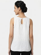 White Solid Sleeveless Relaxed Fit Top