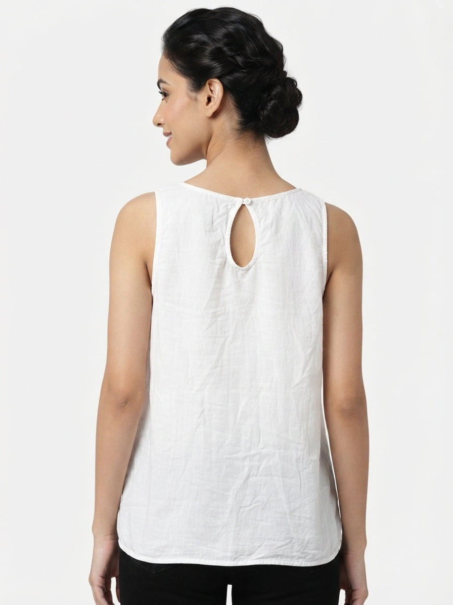 White Solid Sleeveless Relaxed Fit Top