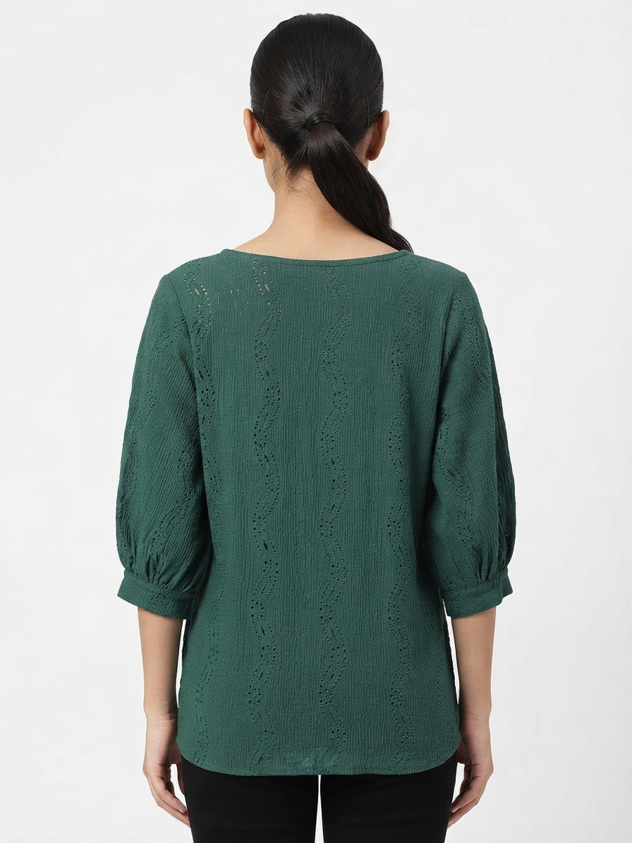 Dark Green Textured Knit Top