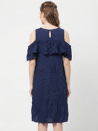 Navy Blue Ruffled Cold Shoulder Dress
