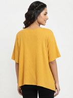 Women's Yellow Textured V-Neck Ring Detail Top