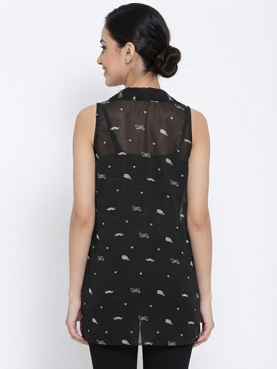 Black Printed Sleeveless Top