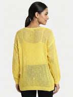 Yellow Textured Knit Relaxed Fit Sweater