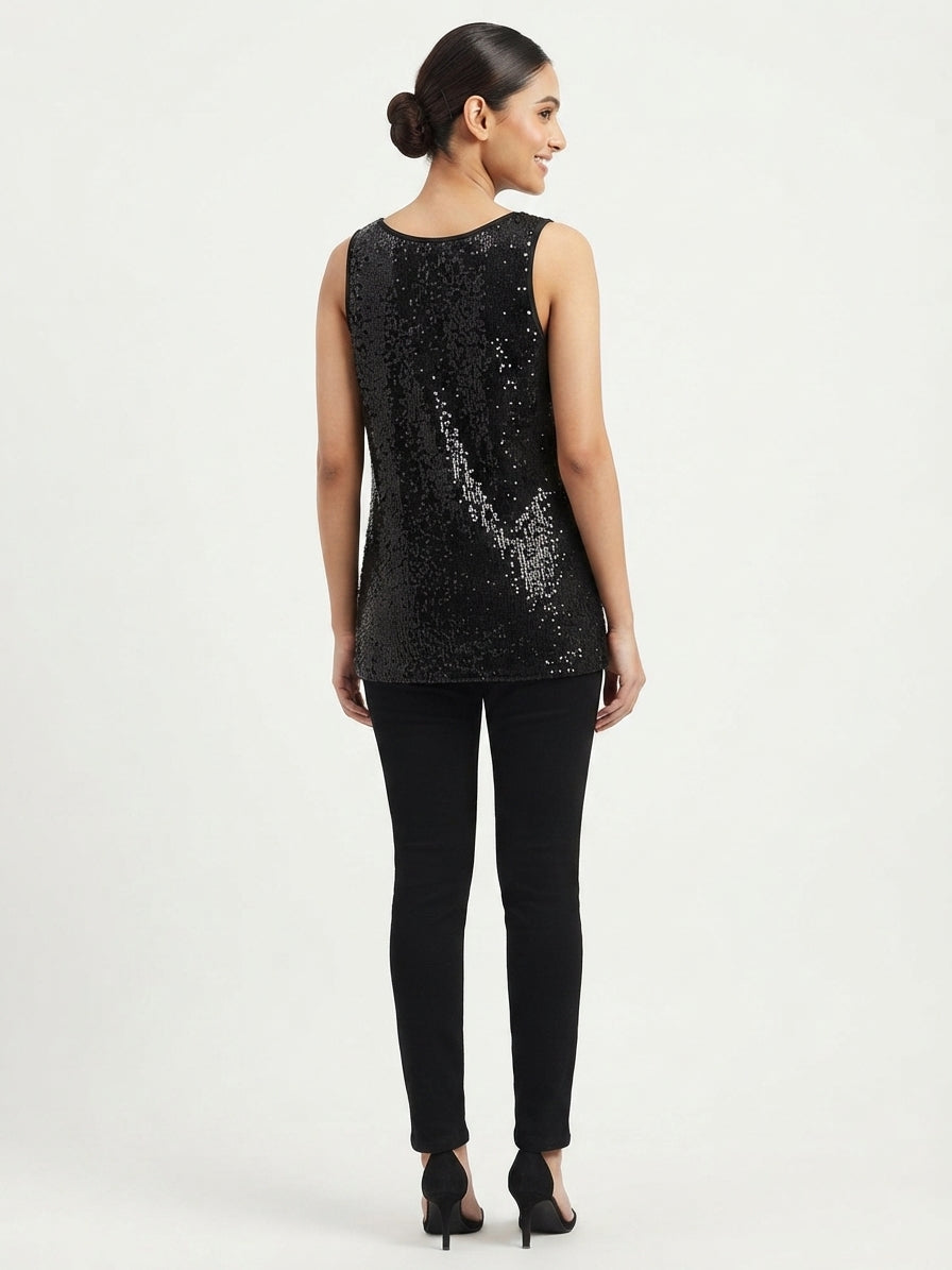 Women's Black Embellished Sleeveless Shrug