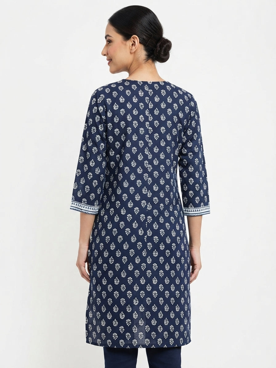 Navy Printed Cotton Kurti