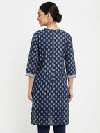 Navy Printed Cotton Kurti