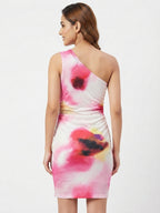 Women's Multi Tie-Dye One Shoulder Ruched Slim Fit Dress