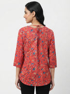 Red Floral Printed 3/4 Sleeve Top