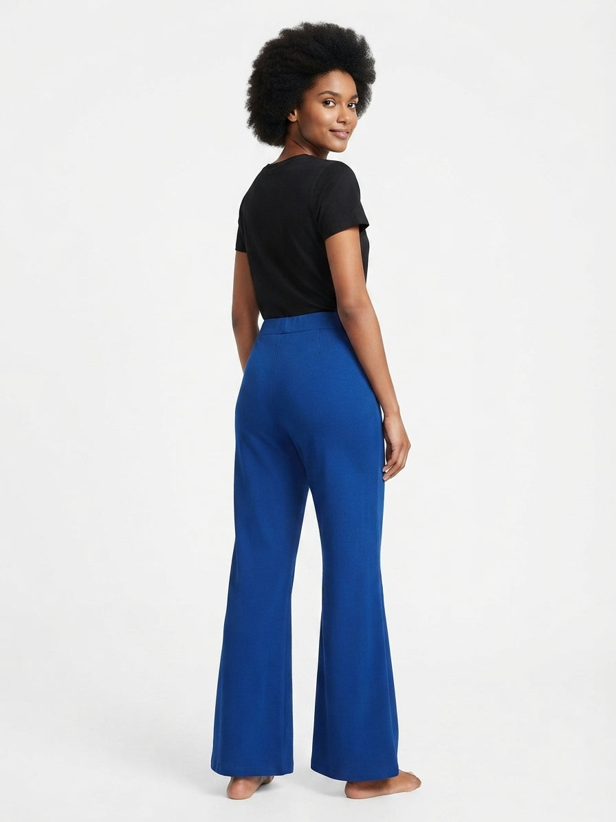 Women's Blue Solid Flared Trousers