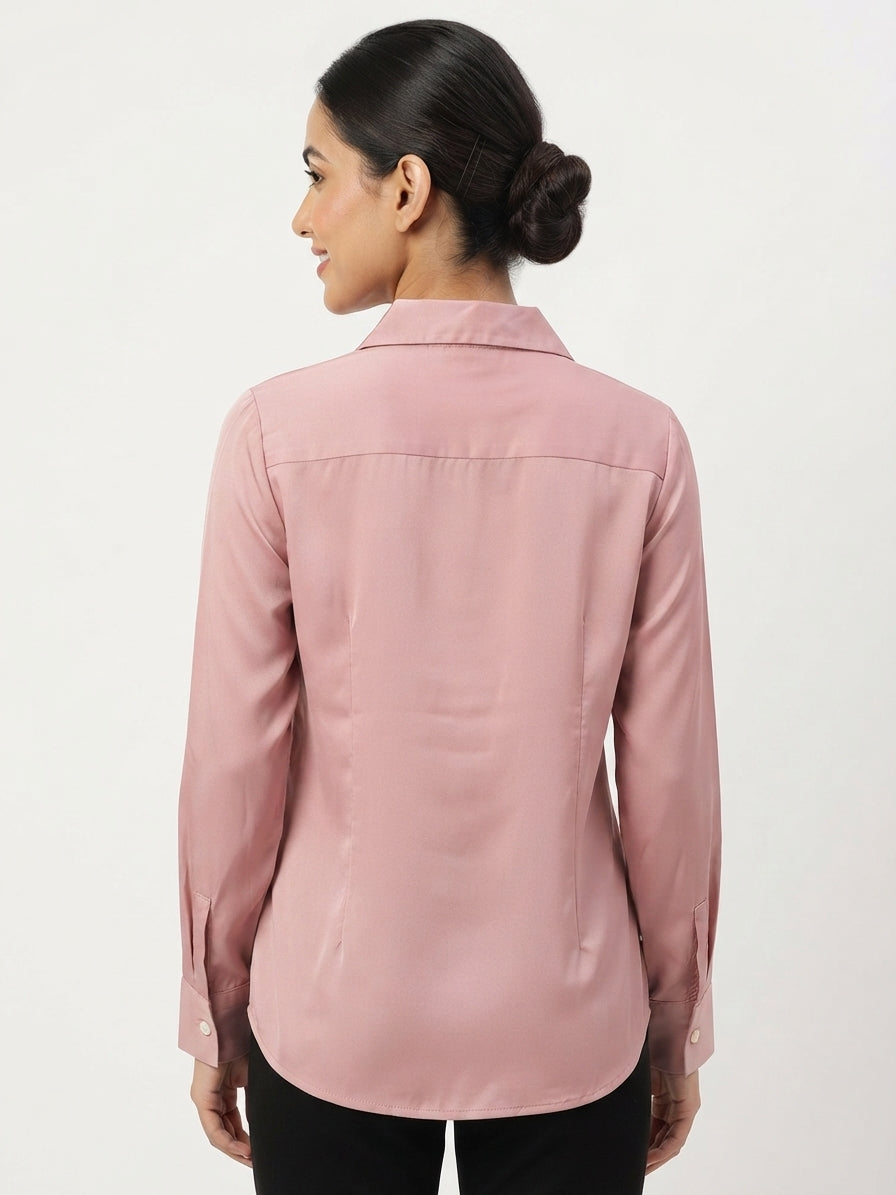Pink Solid Collared Long Sleeve Casual Shirt
