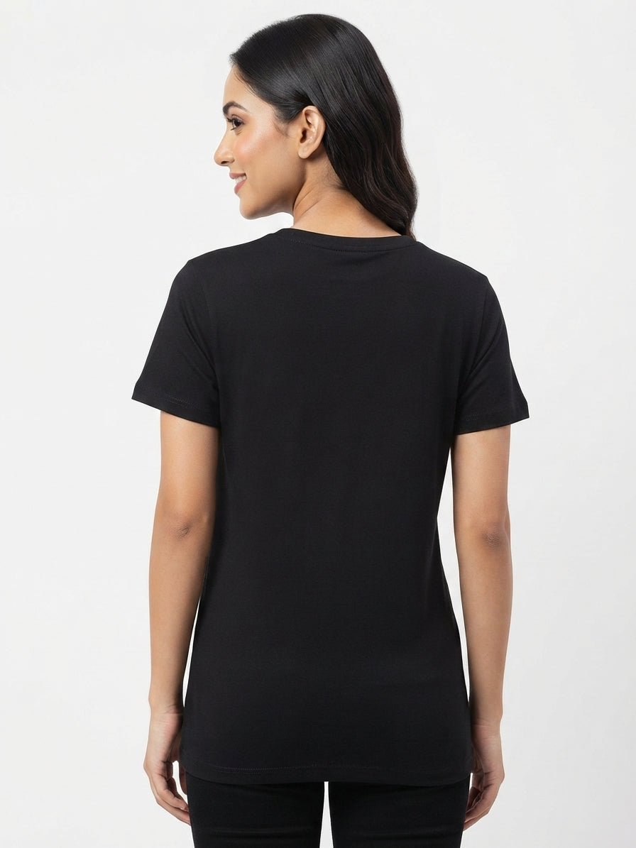 Black Graphic Print Round Neck T-shirt
