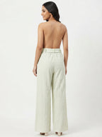 Light Green Textured Tie-Waist Relaxed Fit Trousers