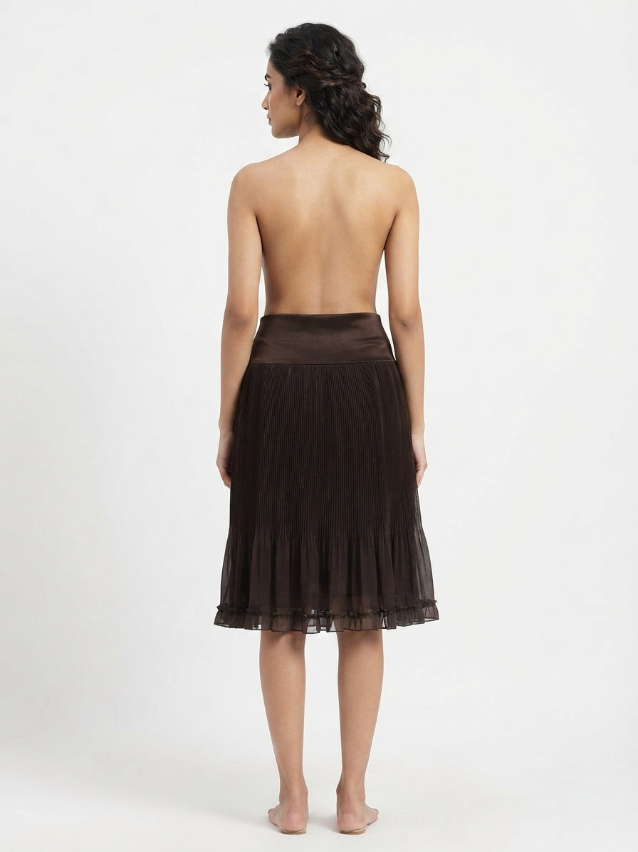 Dark Brown Pleated A-Line Skirt