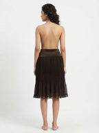 Dark Brown Pleated A-Line Skirt