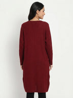 Maroon Ribbed Texture Round Neck Kurti