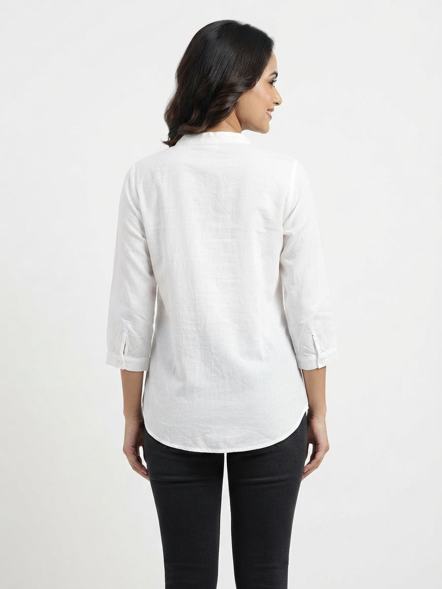White Solid Regular Fit Casual Top